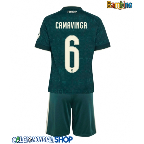 Maglie da calcio Real Madrid Eduardo Camavinga #6 Seconda Maglia Bambino 2026-27 Manica Corta + Pantaloni corti)